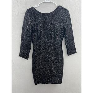 Womens Fashion Nova Black Sequin Long Sleeve Low Back Dress Size Small